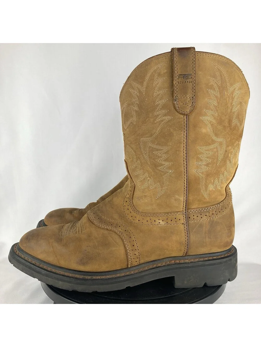 Men’s 9.5 EE Wide Ariat Sierra Saddle Boots Brown Leather Western Work Soft Toe
